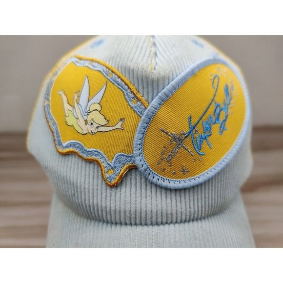 Vintage Walt Disney World Tinkerbell Snapback Hat Corduroy Embroidered Patch - Picture 2 of 11